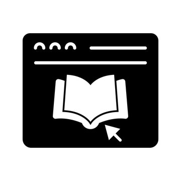 Ebook website icon. Education and online learning filled symbol. Black and white.