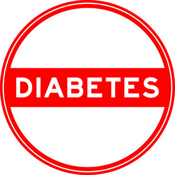 Red color round seal sticker in word diabetes on white background