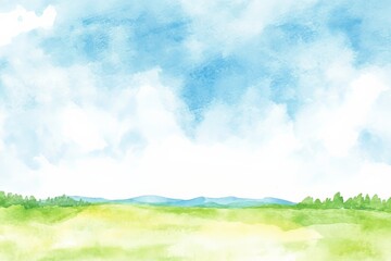 Fototapeta premium Landscape with blue sky, clouds, and green fields during daytime in a natural setting