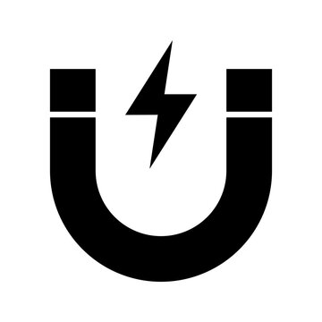 Magnet electricity icon. Science and magnetism filled symbol. Black and white.