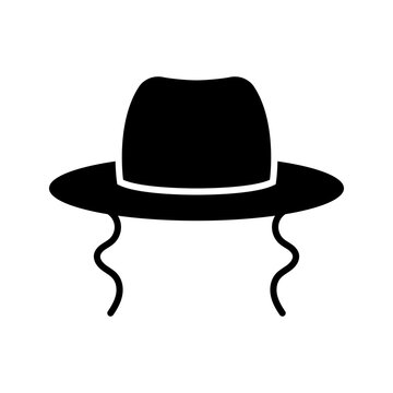 Orthodox hat icon. Religion and jewish clothing filled symbol. Black and white.