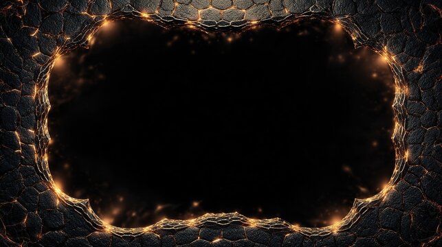 Abstract dragon scale frame with glowing edges and a dark center