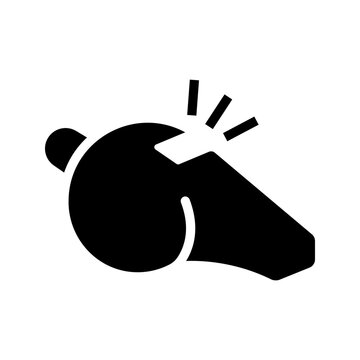 Referee whistle icon. Sports and refereeing filled symbol. Black and white.