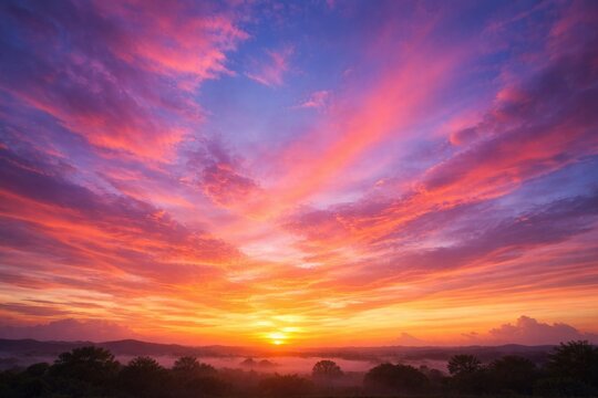 Twilight sky awash with heavenly colors marking dawn