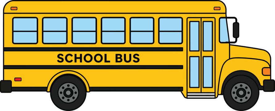 Yellow school bus vector illustration, classic American student transport vehicle, educational shuttle bus icon