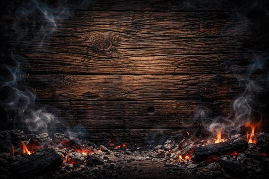 Burnt wood background with authentic BBQ smoke marks