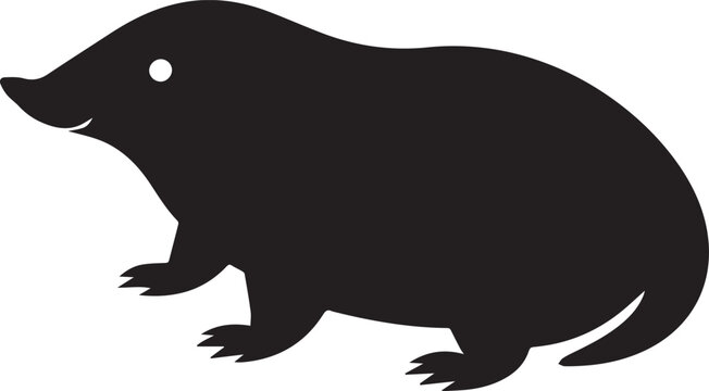 Black mole silhouette against white background with subtle smile and paws for digging a concept of nature's underground dwellers