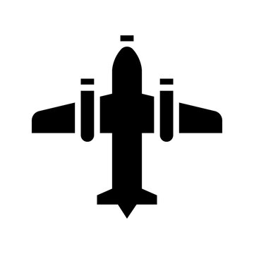 Airplane top view icon. Transportation and military aircraft filled symbol. Black and white.