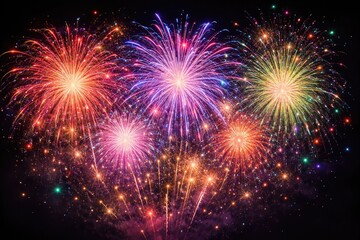 Fototapeta premium Radiant firework display with multicolor sparks on black sky for seasonal party backdrops
