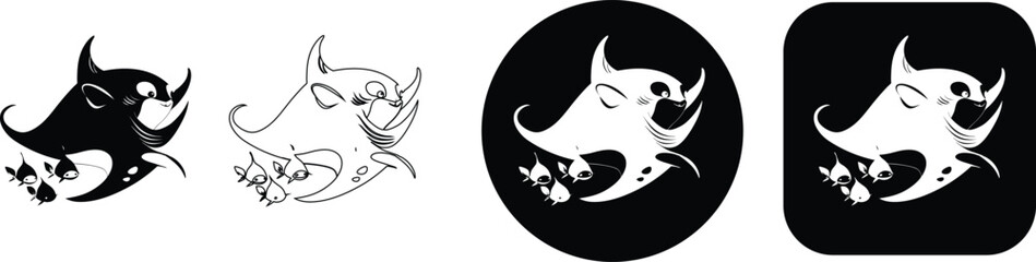 Playful rhino and small creatures in silhouette and formats rhinoceros outline © SilhouetteStore