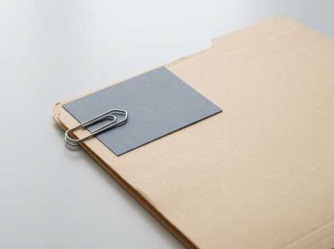 Professional Manila File Folder with Paperclip and Gray Note Card for Office Organization and Business Document Management, Copy Space, Design Space, Flexible Layout