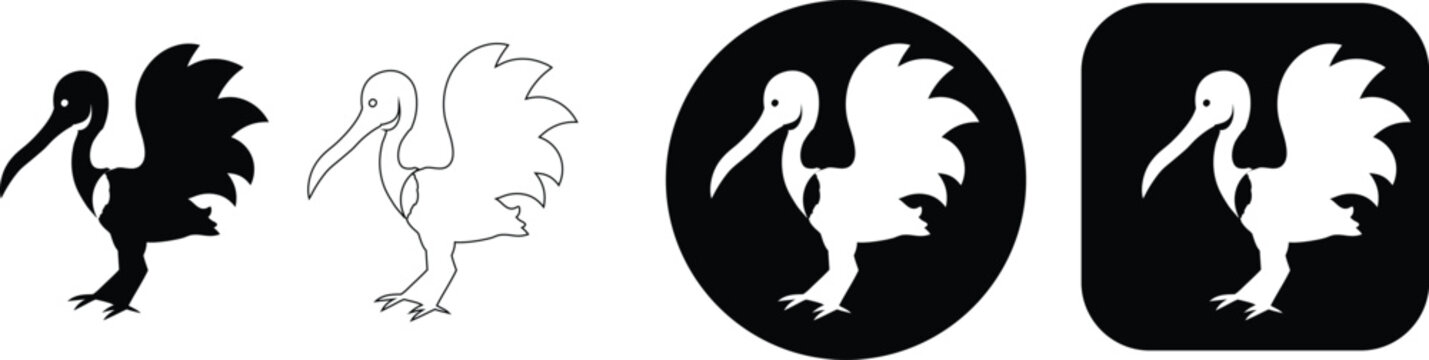 Stylized ibis bird in multiple styles and formats wading bird silhouette bird outline