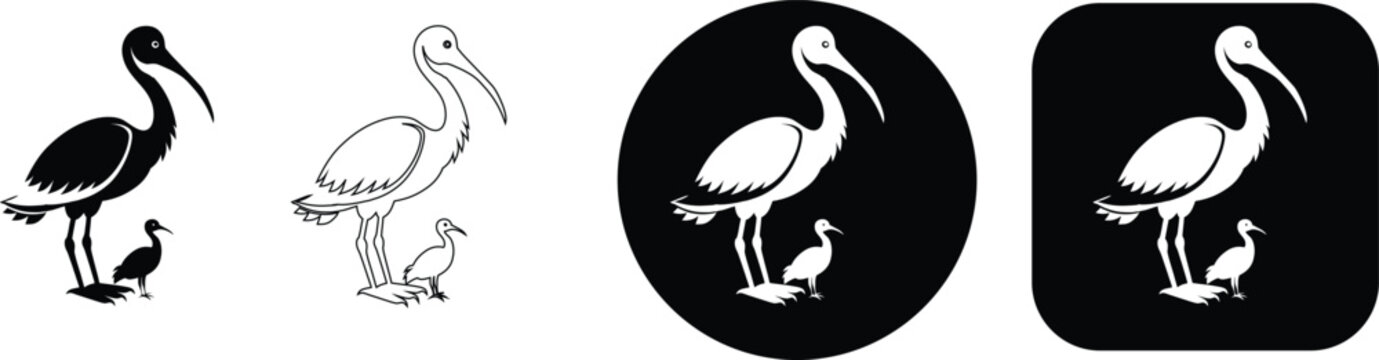 And young ibis birds in various styles and formats ibis family bird silhouette bird outline