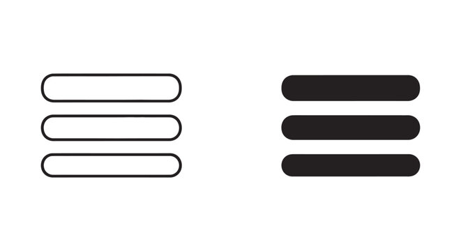 Menu navigation bar icons for mobile and web interface design featuring simple outline and solid horizontal bar graphics for user navigation elements