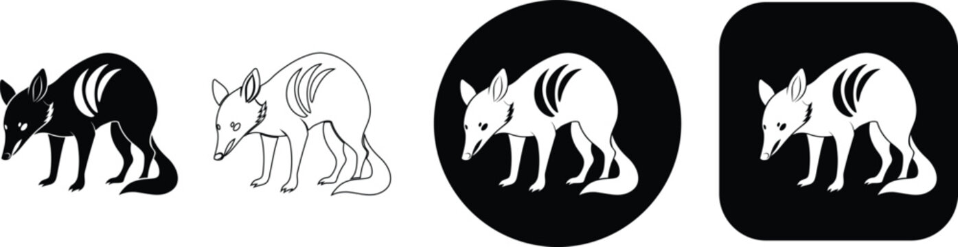 Foraging animal silhouette and outline on white and black backgrounds symbol