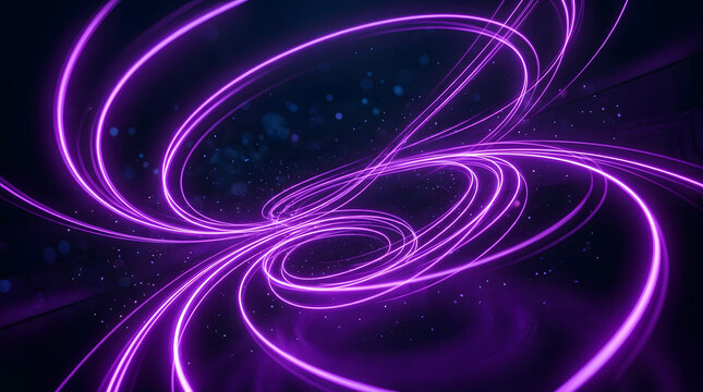Abstract Neon Swirls: Mesmerizing neon trails weave through a dark void, creating an abstract dance of light and energy, embodying futuristic design and technological innovation. 