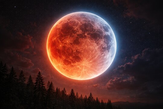 Spectacular total lunar eclipse showcasing the super blue blood moon at night