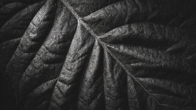 Lith printing black and white image of leaf texture, emphasizing grain and extreme contrast, Darkroom style. 