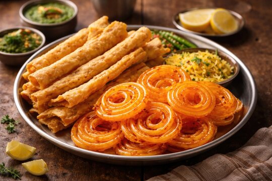 Popular Gujarati snack plate with crunchy fafda and golden jalebi