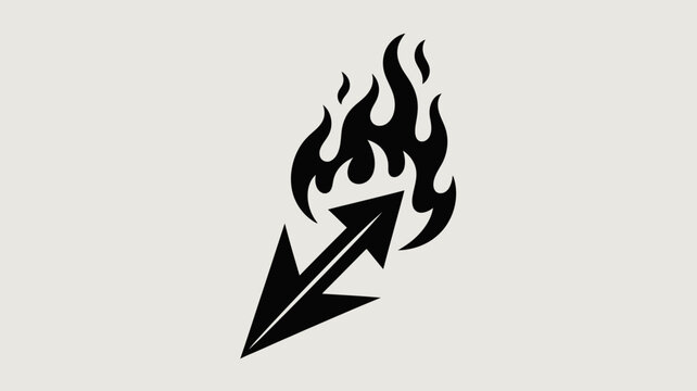 Flaming arrow, fire arrow, black icon, vector symbol, directional flame