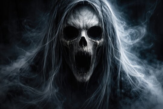 Visual depiction of a scary Halloween mask with phantom like aura