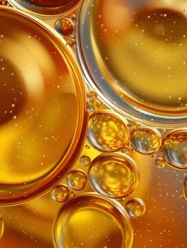 golden yellow bubble oil Freeze pouring drops droplets honey liquid transparent vector 