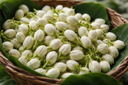 Jasmine buds harvested from mogra plant for aromatic purposes