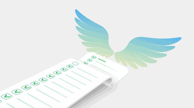 Gradient wing icons, checkmark list, white background, modern design elements, eps vector graphics