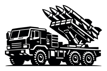 Naklejka premium Military vehicle carrying multiple missiles on a mobile launching platform, a symbol of modern weapon systems and national defense