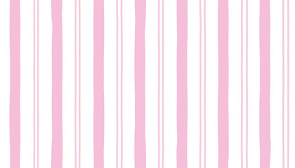 Naklejka premium Seamless background with pink stripes, cute pastel wavy lines, and girly hand-drawn verticals . Watercolor ribbons in doodle style. Rustic retro vector pattern of soft pink pastel wallpaper