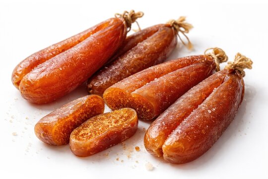 Air-dried fish roe pieces displayed on a pure white backdrop