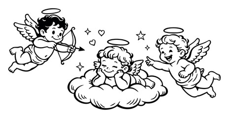 Naklejka premium Three cherubs with halos and wings creating a charming scene full of love and celebration for holidays