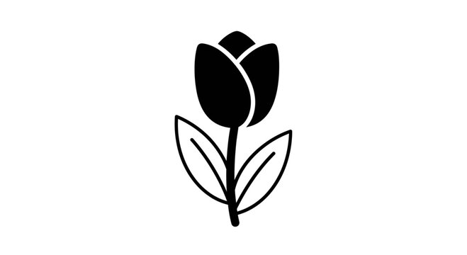 Black Tulip Flower Simple Line Art.