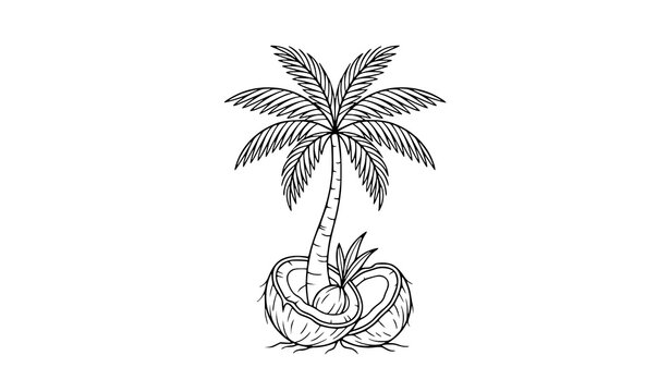 Minimal palm tree sprout from coconut outline vector illustration nature growth concept