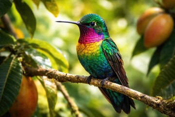 Fototapeta premium Mango hummingbird displaying bright plumage while perched outdoors
