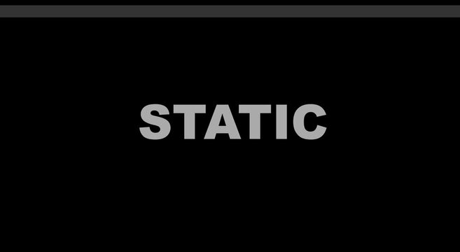 Glitch static text overlay with moving horizontal line retro tv animation