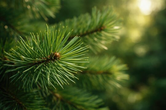 Sharp focus on pine leaf texture with soft diffuse background