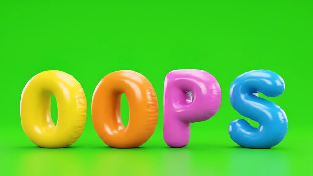 Colorful Inflatable Letters Spelling OOPS on Bright Green Background