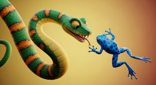 Snake And Frog Face Off Illustration
