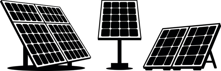 Three solar panels on stands for renewable energy and sustainable power generation ©  Victory Pixel