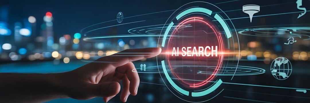 Digital search engine technology concept with futuristic virtual interface