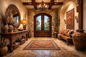 Obraz premium Sophisticated home entry featuring handcrafted Southwestern accents and stone flooring