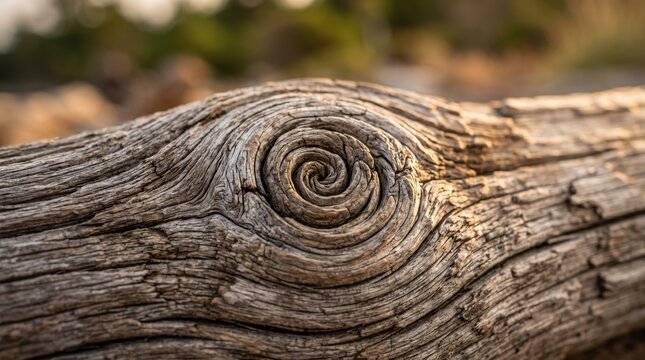 Spiral pattern in weathered tree stump with natural background