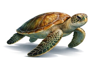 Fototapeta premium graphic representation of a sea turtle with subtle shadow on white background