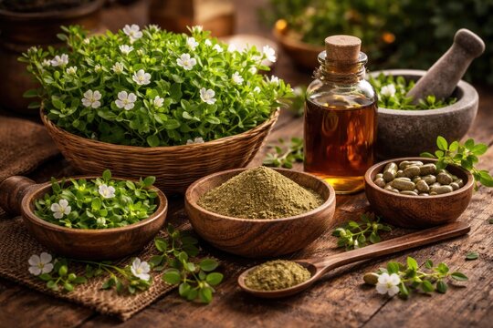 Natural remedies featuring Bacopa monnieri herb in Ayurvedic treatment