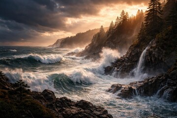 Obraz premium Majestic coastal view with tempestuous sea and nature