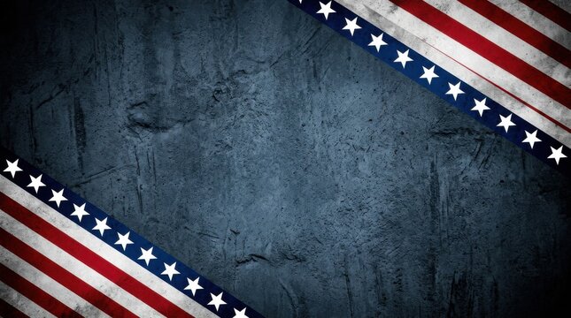 American Flag Border on Dark Grungy Stone Texture Background