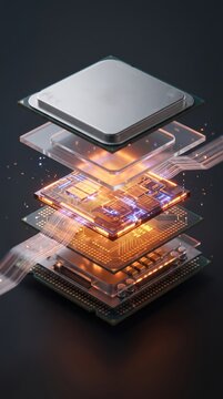 3D layered chip stack with circuit board components