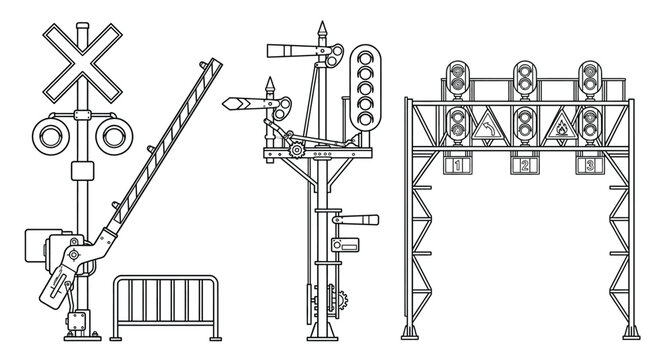 railroad crossing diagram black and white line drawing