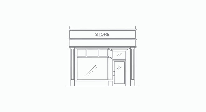 A storefront with a door and windows is shown in an illustration.